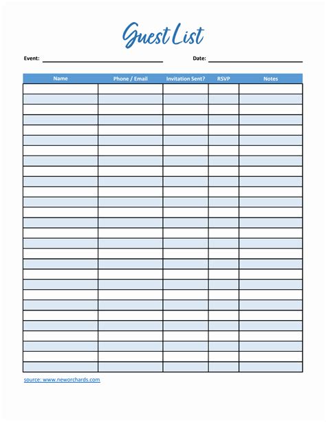 Guest List Excel Template