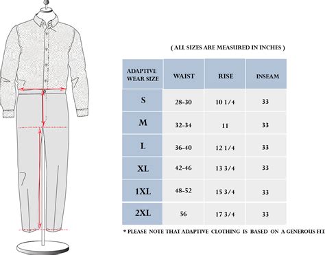 Guys Pants Size Chart