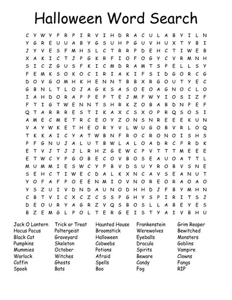 Halloween Word Search Printable Hard