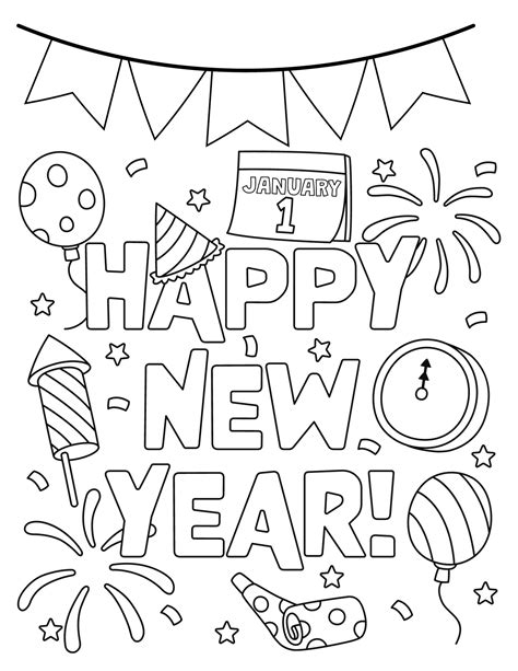 Happy New Year Coloring Pages Printable