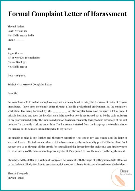 Harassment Complaint Letter Template