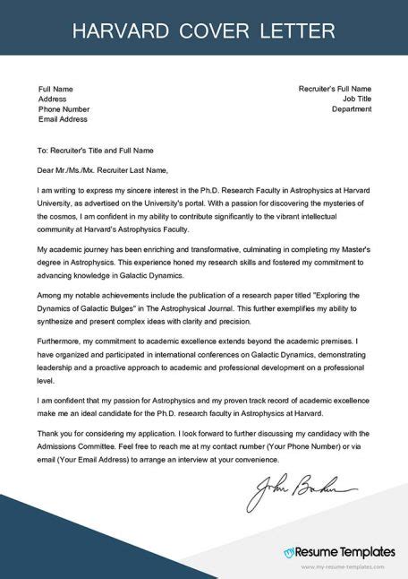 Harvard Cover Letter Template Word