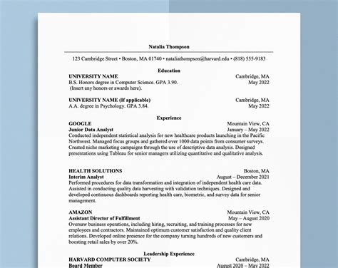 Harvard Curriculum Vitae Template