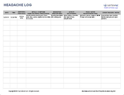Headache Log Template