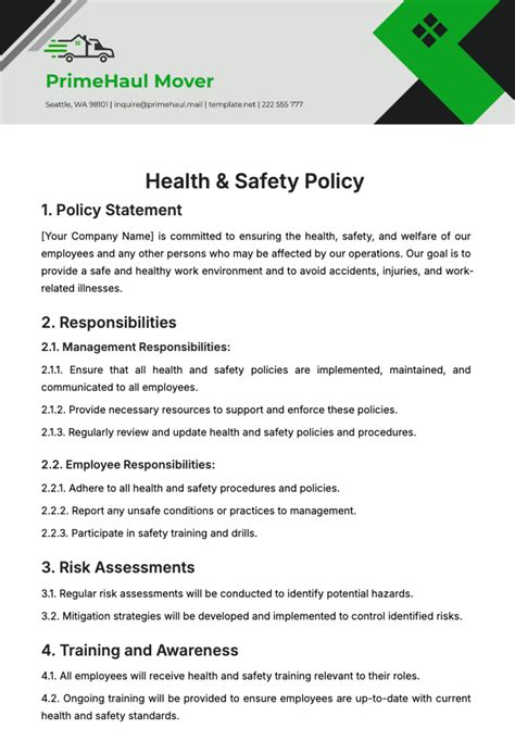 Health And Safety Policy Template