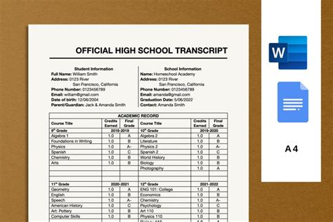 High School Transcript Template Word