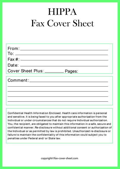 Hipaa Fax Cover Sheet Template