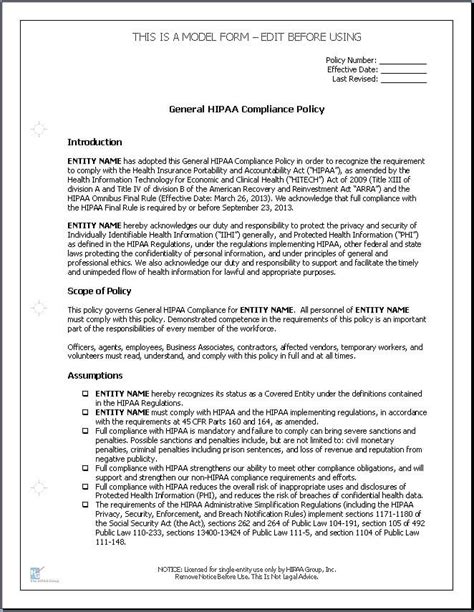 Hipaa Policies And Procedures Templates
