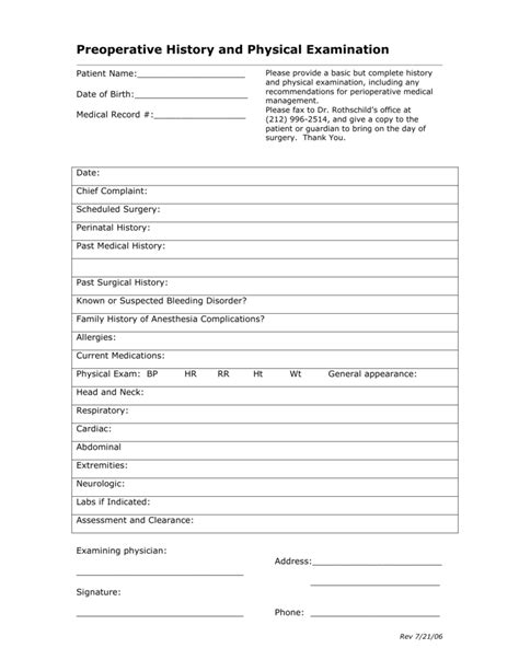 History And Physical Template Word