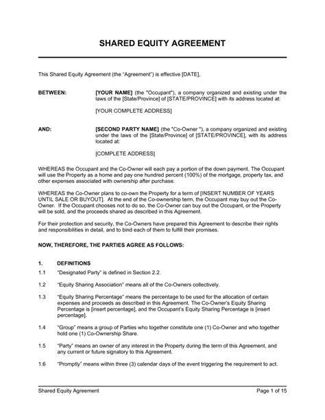 Home Equity Sharing Agreement Template
