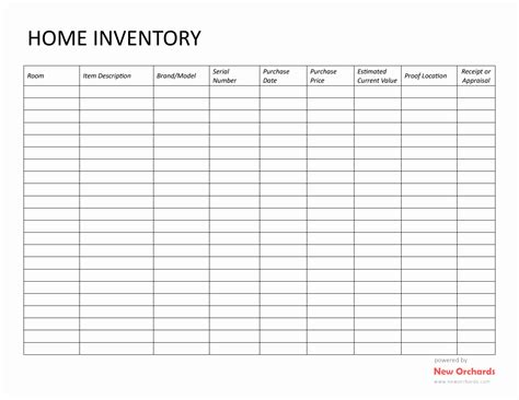 Home Inventory List Template