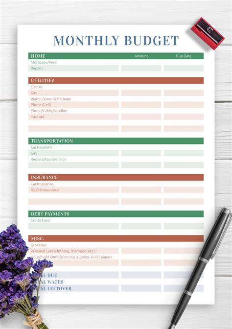 Home Monthly Budget Template
