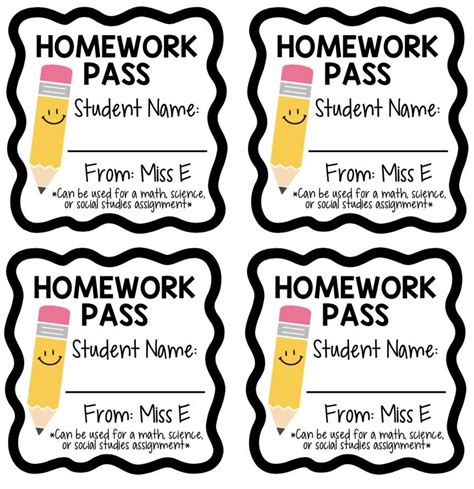 Homework Pass Template Editable Free