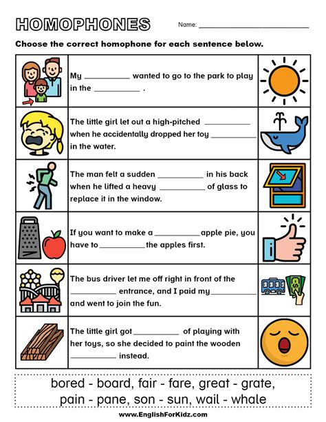 Homophone Printable