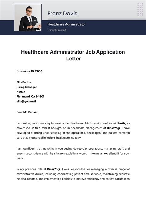 Hospital Administrator Email Template