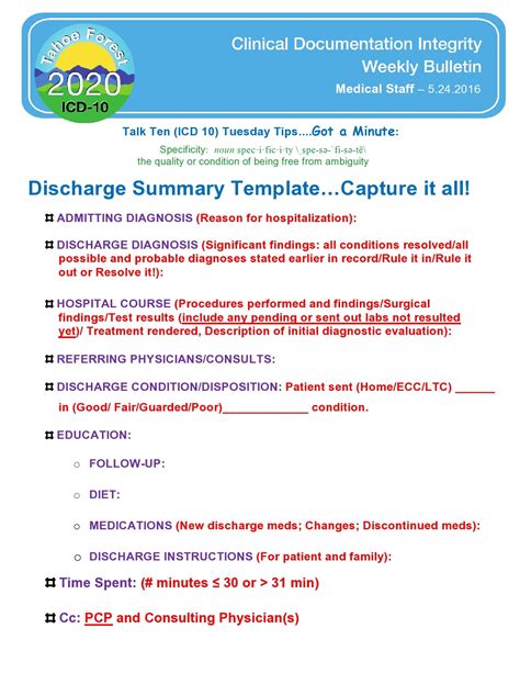 Hospital Discharge Summary Template