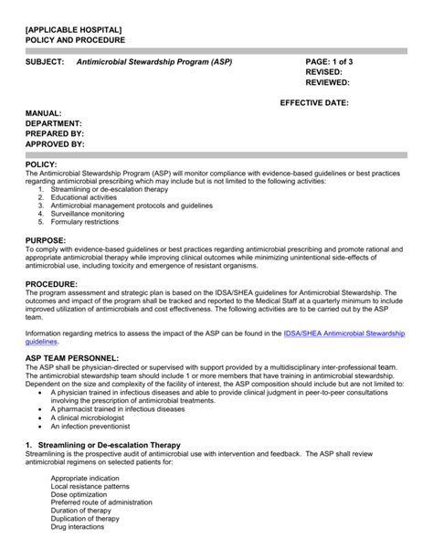 Hospital Policy Template