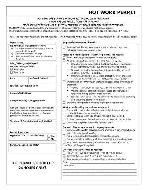 Hot Work Permit Template
