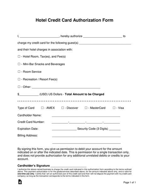 Hotel Credit Card Authorization Form Template