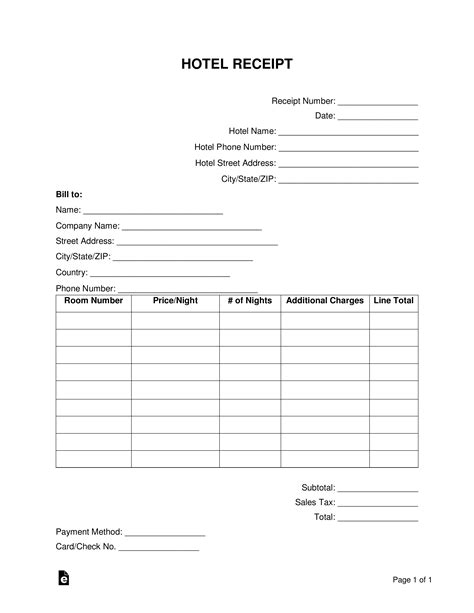 Hotel Receipt Template Word