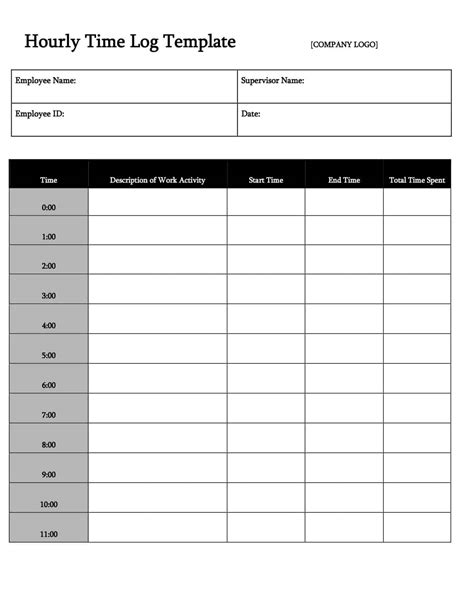Hour Log Template