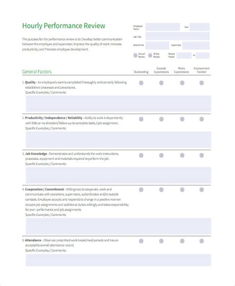 Hourly Performance Review Template