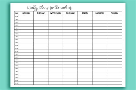 Hourly Week Calendar Printable