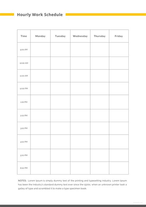 Hourly Work Schedule Template