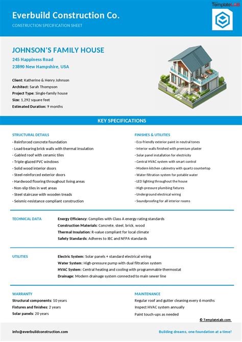 House Spec Sheet Template
