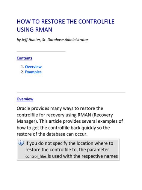 How To Restore Controlfile From Rman Catalog