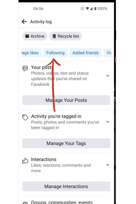 Steps to go to Following tab on Facebook