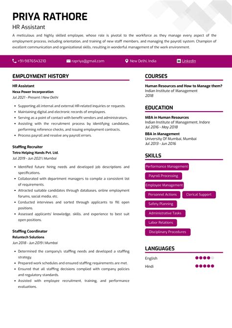 Hr Assistant Resume Template