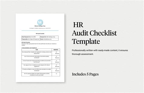 Hr Audit Checklist Template