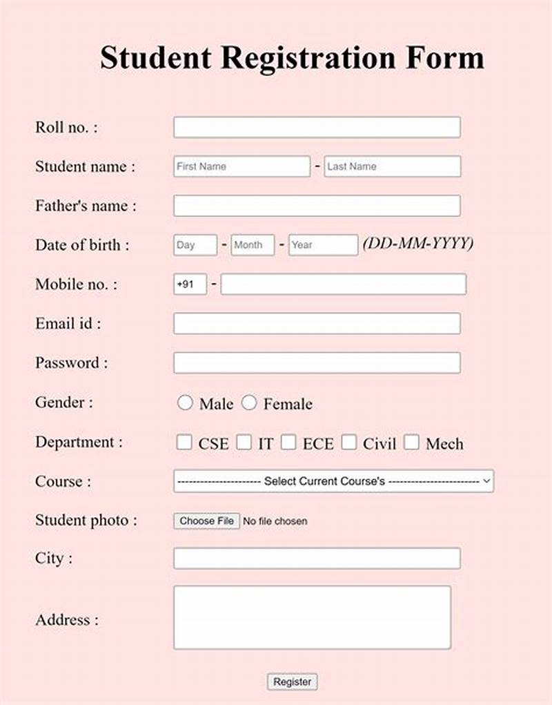 Html Student Registration Form Code