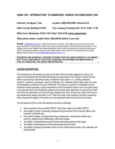 Huma 1301 Introduction To Humanities Utd Catalog