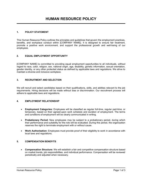 Human Resource Policy Template