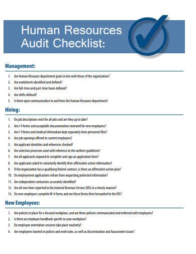 Human Resources Audit Checklist Template
