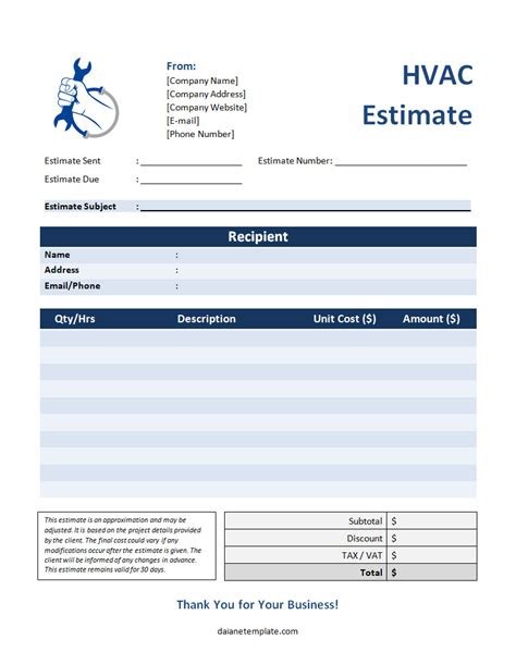 Hvac Estimate Template