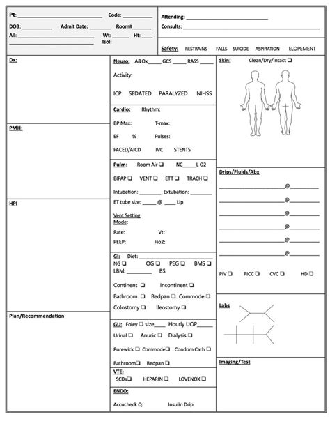 Icu Report Sheet Printable
