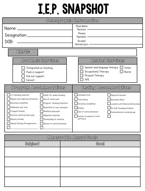 Iep Snapshot Template Free