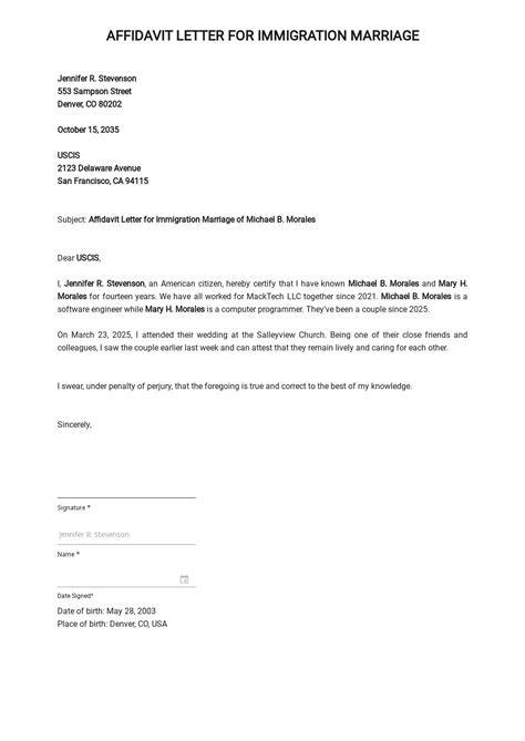 Immigration Affidavit Letter Template