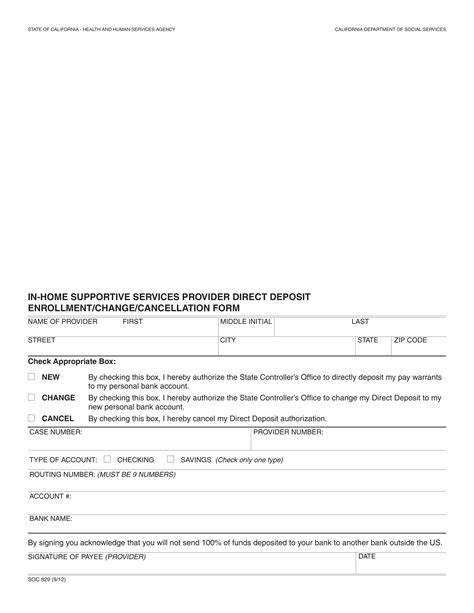 In Home Supportive Services Direct Deposit Form