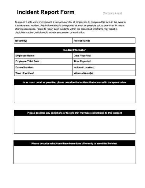 Incident Report Template Free