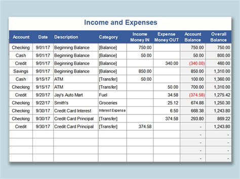 Income And Expense Excel Template