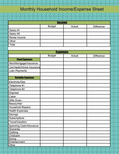 Income Expenses Spreadsheet Template