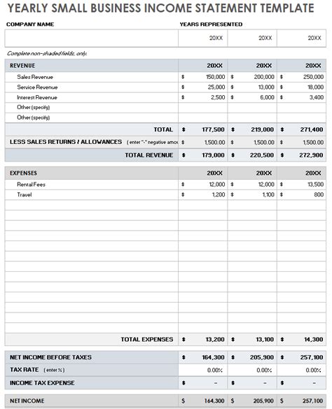 Income Statement In Excel Template