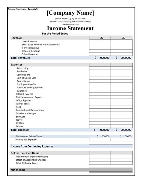 Income Statement Template
