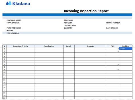 Incoming Inspection Template