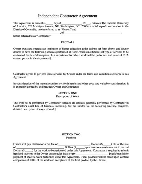 Independent Contract Agreement Template