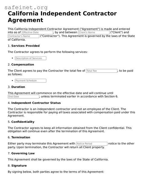 Independent Contractor Agreement California Template